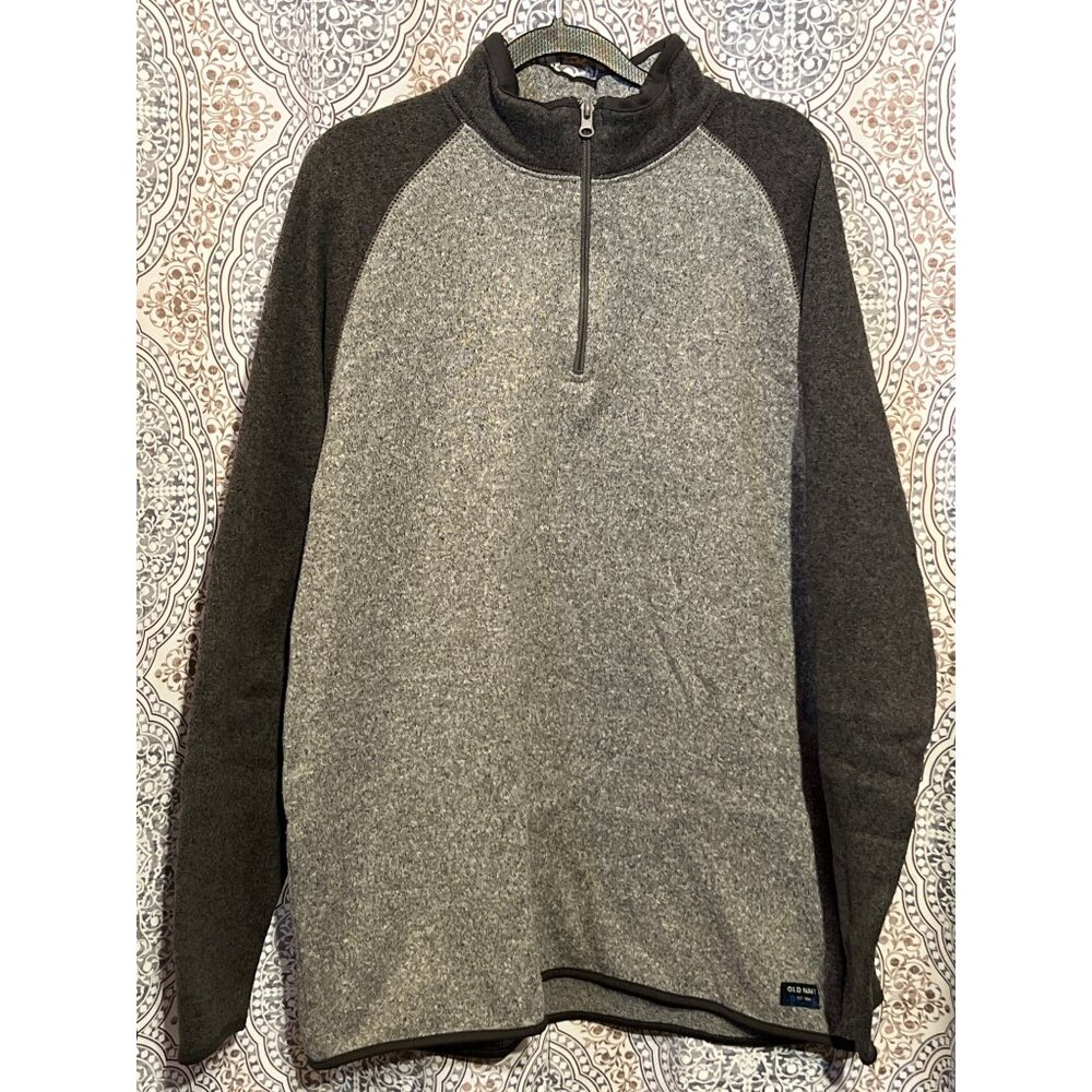 Old Navy Mens Gray Raglan Quarter-Zip Pullover Size XL Lightweight 100% Polyeste